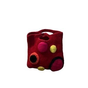 Colorful Circles Hand Felted Wool Handbag Knit-Crochet, In‎ Raspberry
